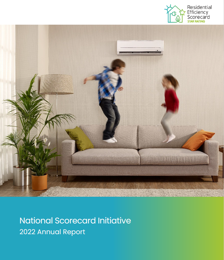 Cover page of the 2022 Annual Report shows a young girl and boy jumping on a couch, with a split system on the wall above.
