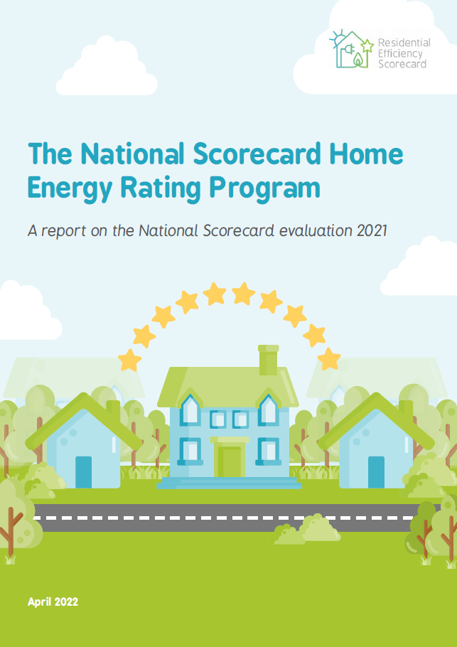 The front cover of the National Scorecard evaluation report is shown, with the bold text: The National Scorecard Home Energy Rating Program